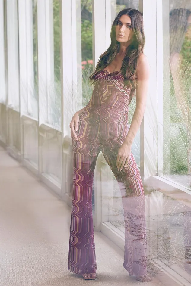 Women MISA Los Angeles Jumpsuits and Rompers LILIA JUMPSUIT La Banda Crimson Mesh