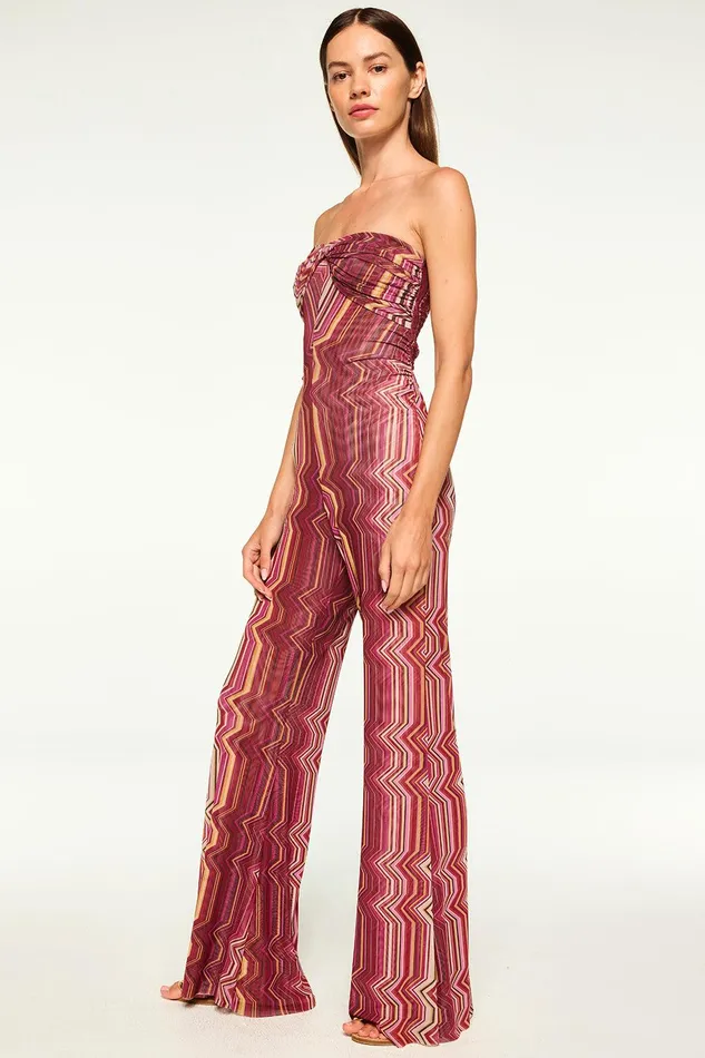 Women MISA Los Angeles Jumpsuits and Rompers LILIA JUMPSUIT La Banda Crimson Mesh