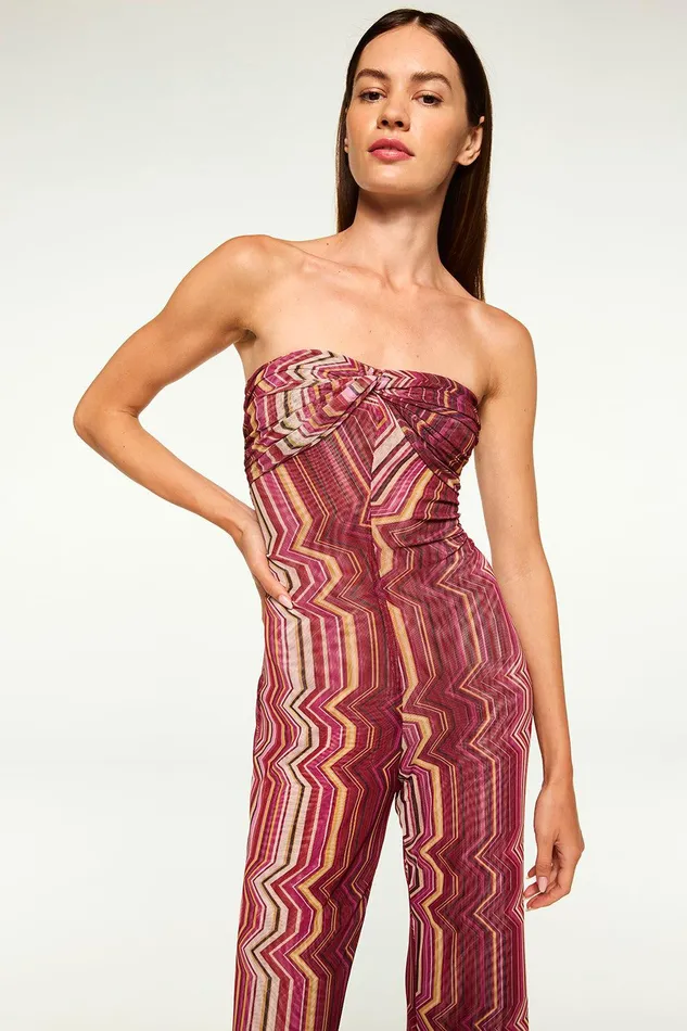 Women MISA Los Angeles Jumpsuits and Rompers LILIA JUMPSUIT La Banda Crimson Mesh