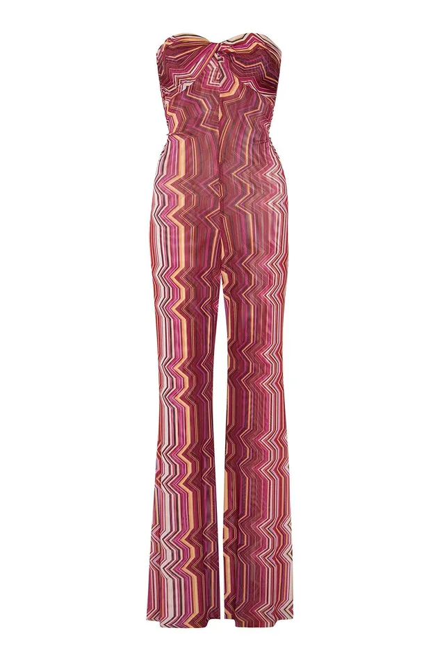 Women MISA Los Angeles Jumpsuits and Rompers LILIA JUMPSUIT La Banda Crimson Mesh