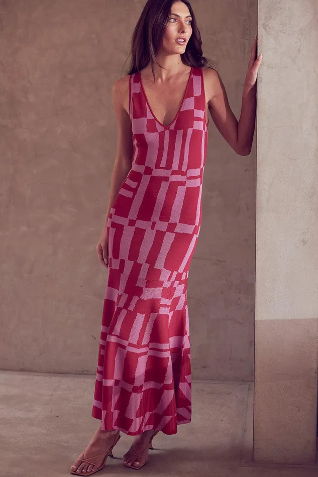 Women MISA Los Angeles Knits BRENNA DRESS Pink and Red