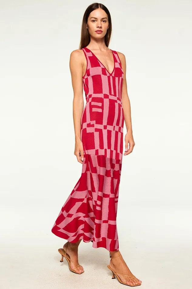 Women MISA Los Angeles Knits BRENNA DRESS Pink and Red