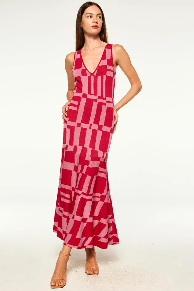 Women MISA Los Angeles Knits BRENNA DRESS Pink and Red