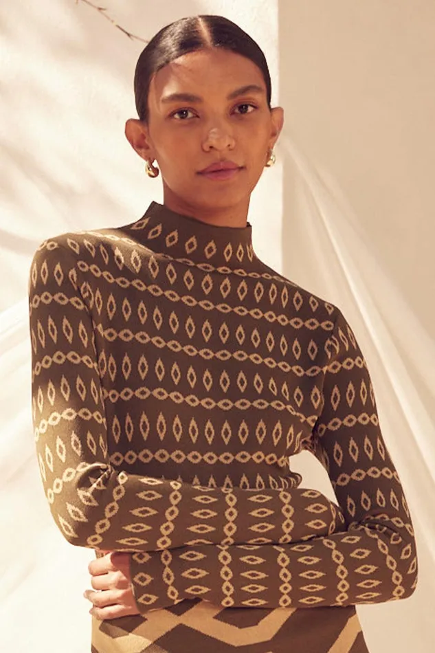 Women MISA Los Angeles Knits RIVER TOP Olive Geo Stripe