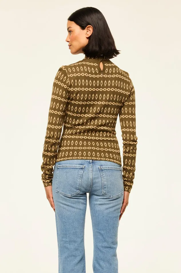 Women MISA Los Angeles Knits RIVER TOP Olive Geo Stripe
