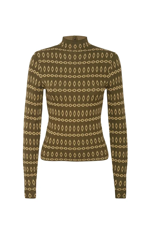 Women MISA Los Angeles Knits RIVER TOP Olive Geo Stripe