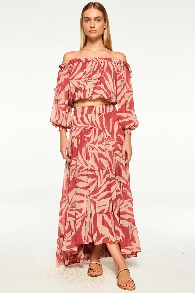 Women MISA Los Angeles Matching Sets EVA TOP Rust Palm Frond