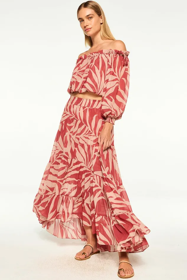 Women MISA Los Angeles Matching Sets EVA TOP Rust Palm Frond