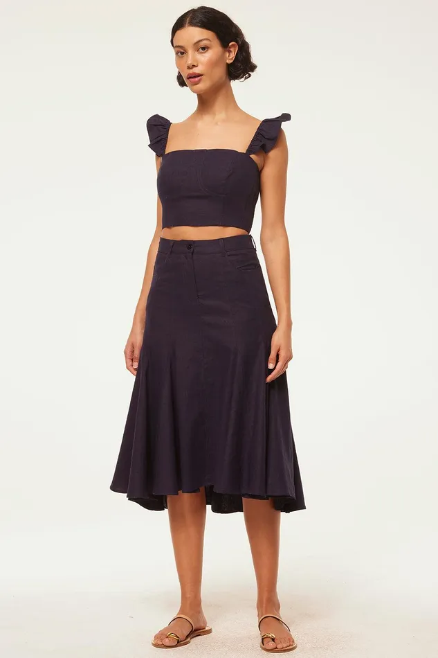 Women MISA Los Angeles Matching Sets JANET SKIRT Navy Linen