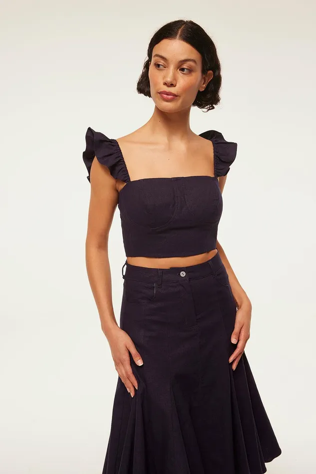 Women MISA Los Angeles Matching Sets JANET SKIRT Navy Linen