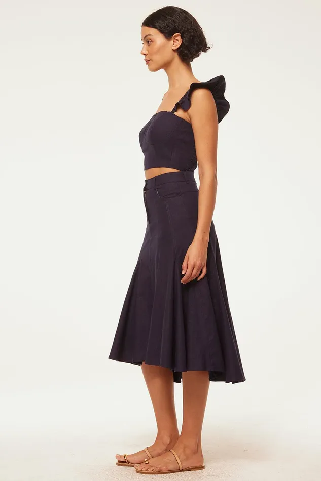 Women MISA Los Angeles Matching Sets JANET SKIRT Navy Linen