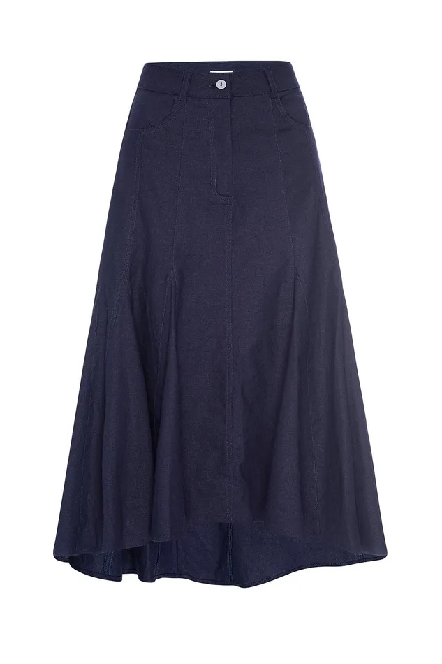 Women MISA Los Angeles Matching Sets JANET SKIRT Navy Linen