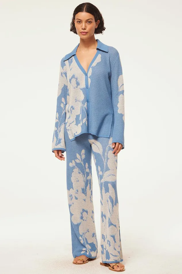 Women MISA Los Angeles Matching Sets LIAM PANT Blue Hibiscus Flora