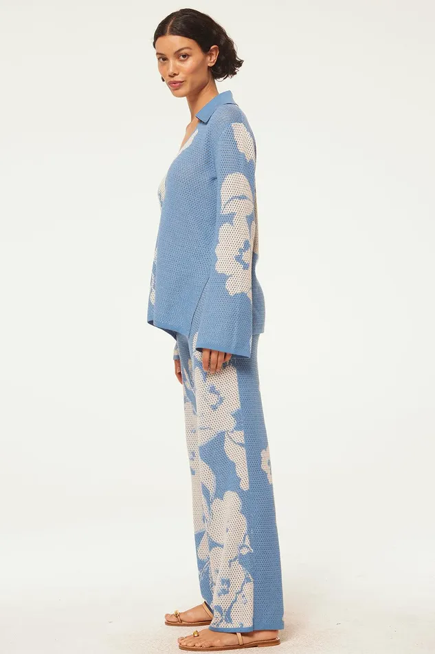 Women MISA Los Angeles Matching Sets LIAM PANT Blue Hibiscus Flora