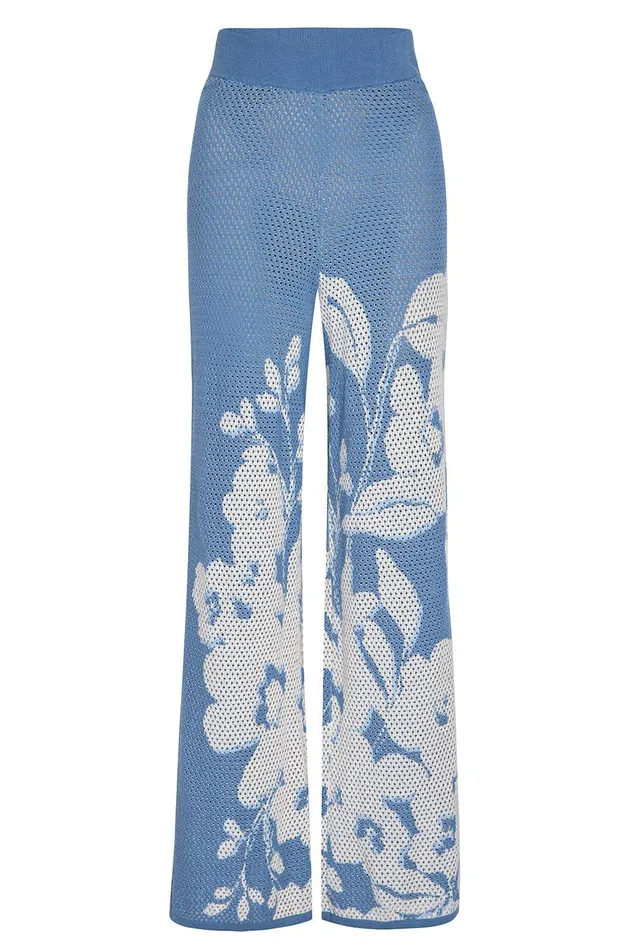 Women MISA Los Angeles Matching Sets LIAM PANT Blue Hibiscus Flora