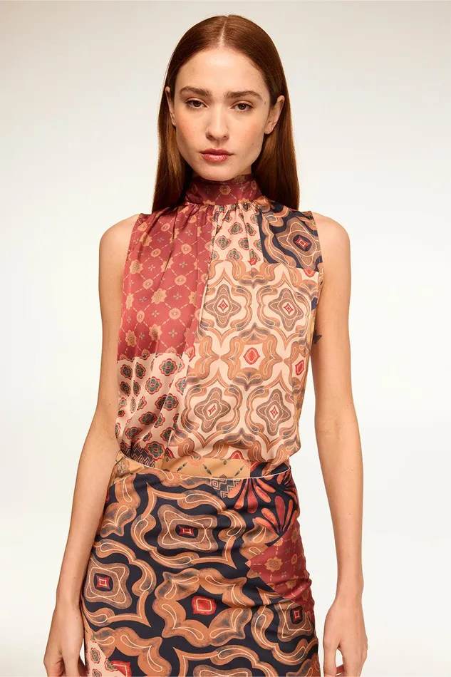Women MISA Los Angeles Matching Sets LUKA TOP Golden Straw Satin