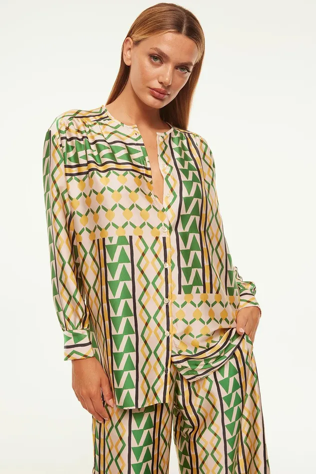 Women MISA Los Angeles Matching Sets TEODORA TOP Limoncello Geo Satin