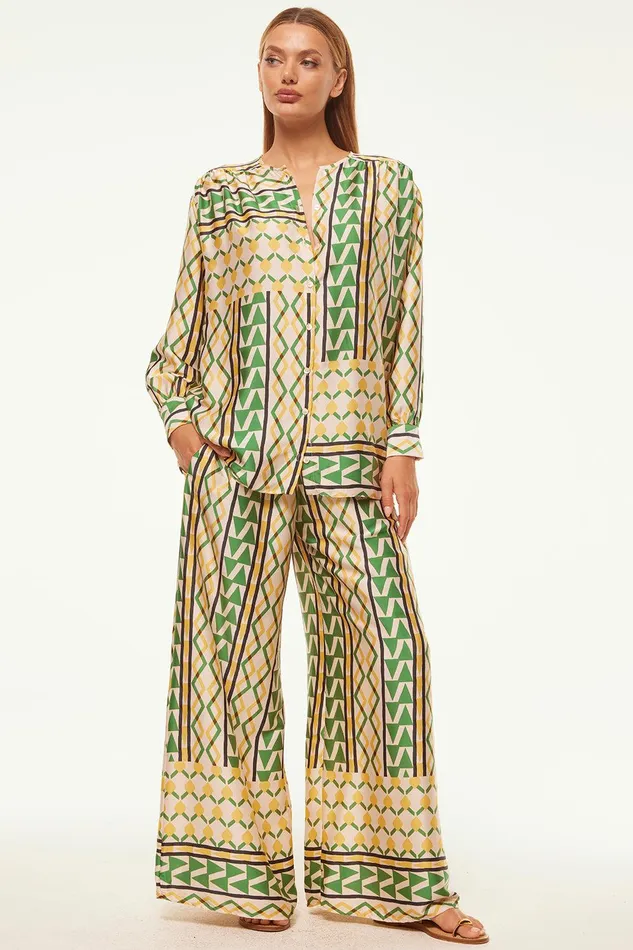 Women MISA Los Angeles Matching Sets TEODORA TOP Limoncello Geo Satin
