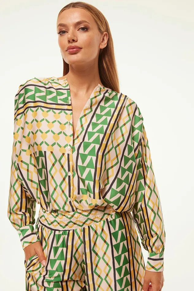 Women MISA Los Angeles Matching Sets TEODORA TOP Limoncello Geo Satin