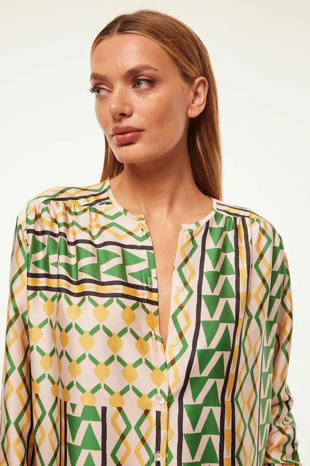 Women MISA Los Angeles Matching Sets TEODORA TOP Limoncello Geo Satin