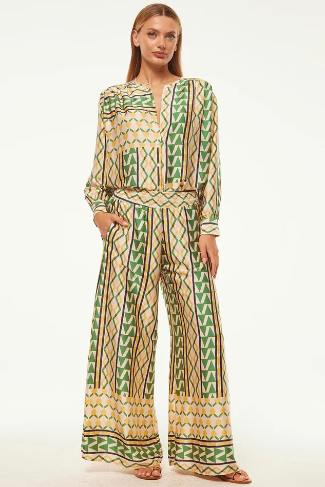 Women MISA Los Angeles Matching Sets TEODORA TOP Limoncello Geo Satin