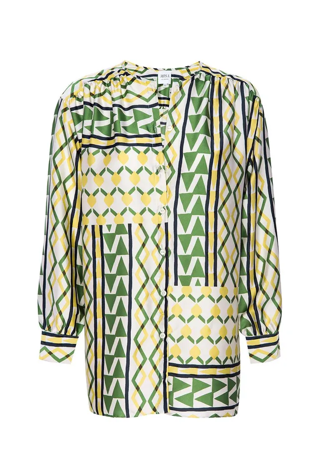 Women MISA Los Angeles Matching Sets TEODORA TOP Limoncello Geo Satin