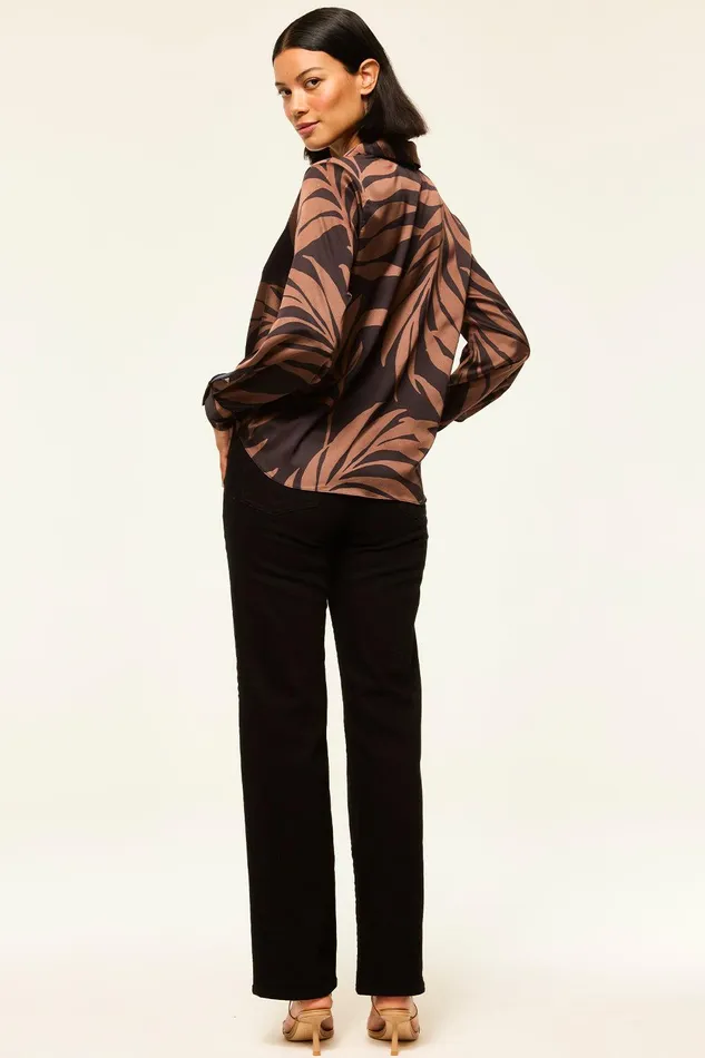 Women MISA Los Angeles Tops ROYA TOP Chocolate Palm Frond Satin