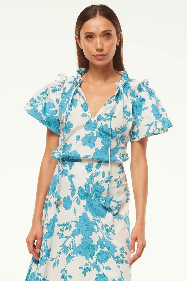 Women MISA Los Angeles Tops SUPARNA TOP Turquoise Flora Poplin