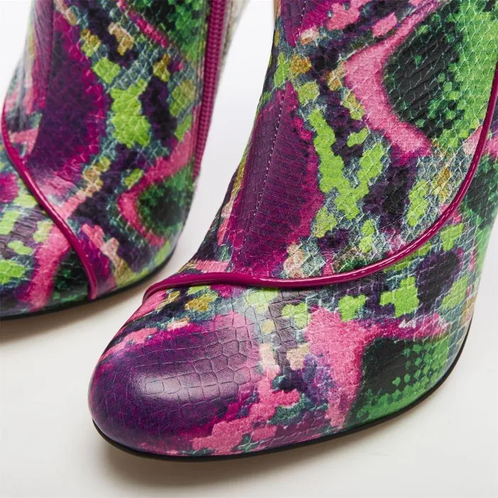 Women Moda In Pelle Knee High Boots Savi Purple Snake Print Leather