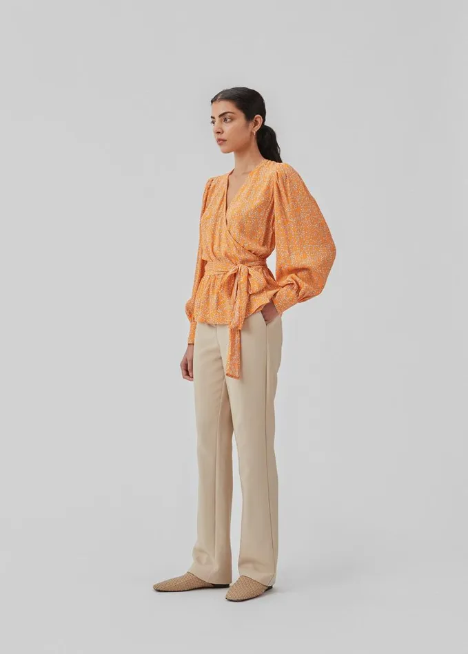 Women Modstrm Tops CorinnaMD Print Top Vibrant Orange Flower Leaf