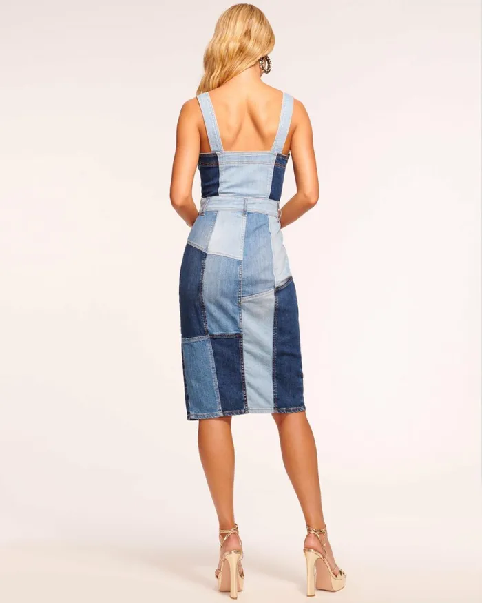 Women Monica Denim Midi Dress Patchwork Denim Ramy Brook Dresses Women Monica Denim Midi Dress Patchwork Denim Ramy Brook Dresses
