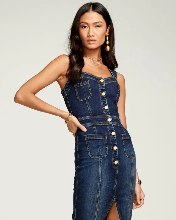 Women Monica Denim Midi Dress Patchwork Denim Ramy Brook Dresses Women Monica Denim Midi Dress Patchwork Denim Ramy Brook Dresses