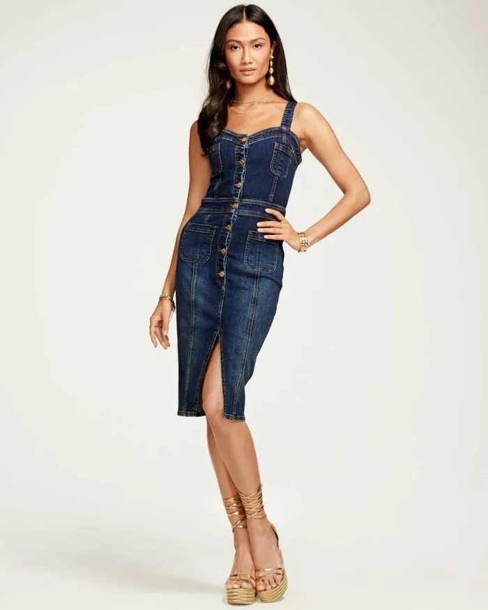 Women Monica Denim Midi Dress Patchwork Denim Ramy Brook Dresses Women Monica Denim Midi Dress Patchwork Denim Ramy Brook Dresses