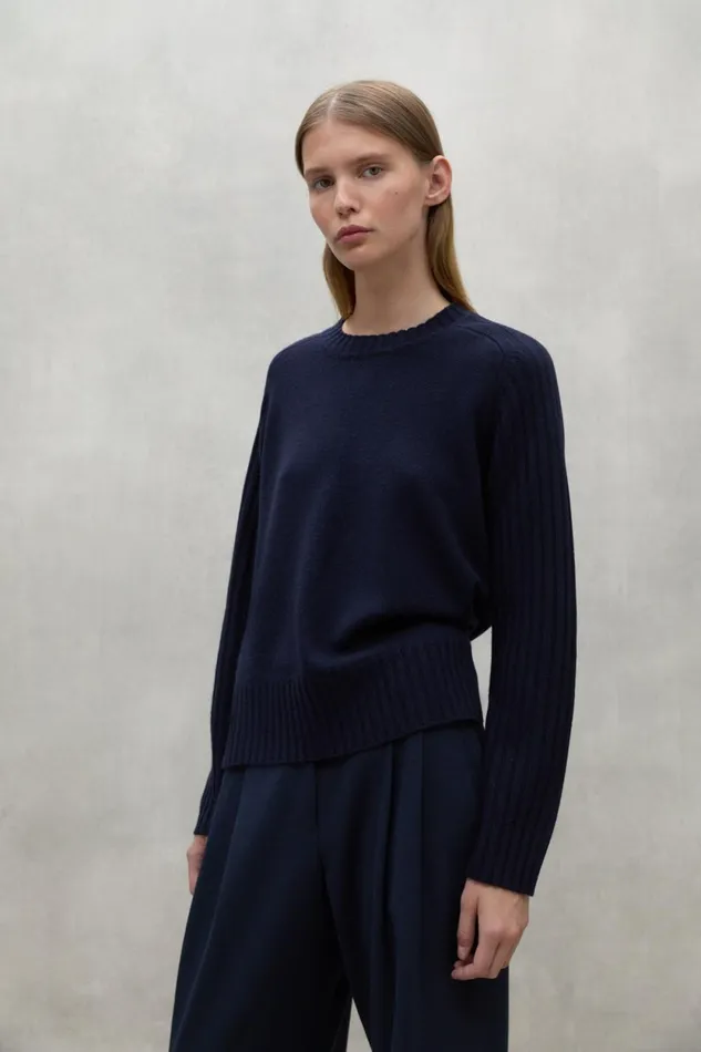 Women Navy Blue Eucalipto Sweater Ecoalf Knitwear