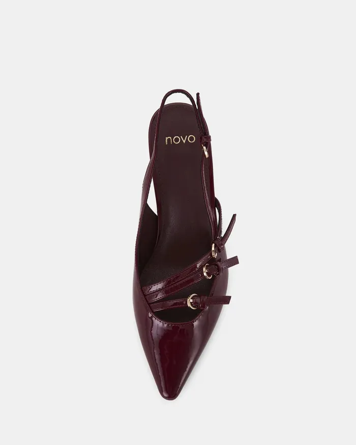 Women NOVO Shoes IMILIA DEEP RED PATENT Closed Toe Heels Party