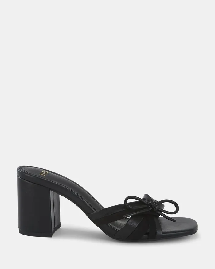 Women NOVO Shoes LAGO BLACK Open Toe Heels Mules