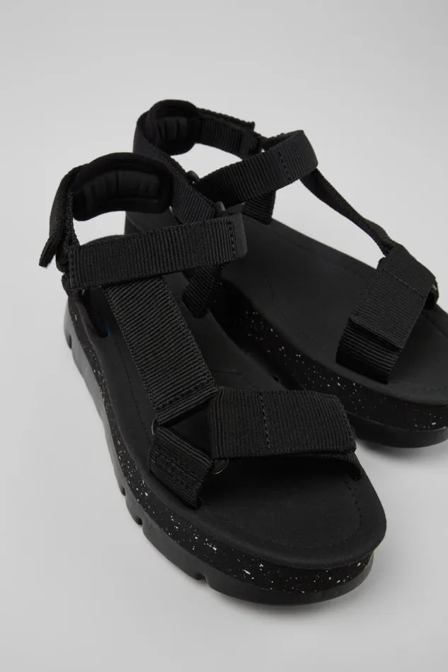 Women Oruga Up Black Recycled PET Sandals Camper Wedges