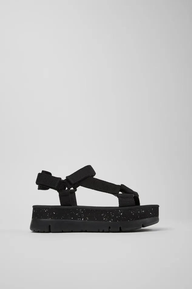 Women Oruga Up Black Recycled PET Sandals Camper Wedges Women Oruga Up Black Recycled PET Sandals Camper Wedges