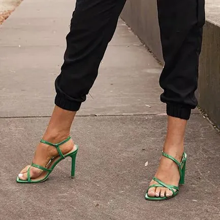 Women Party NOVO Shoes MOON GREEN Slim Rectangular Heels Women Party NOVO Shoes MOON GREEN Slim Rectangular Heels