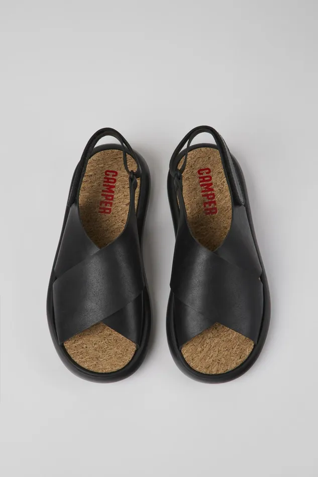 Women Pelotas Flota Black Leather Sandals Camper Flat Shoes Women Pelotas Flota Black Leather Sandals Camper Flat Shoes