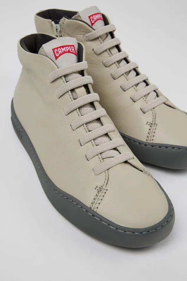 Women Peu Touring Gray Leather Ankle Boots Camper Ankle Boots