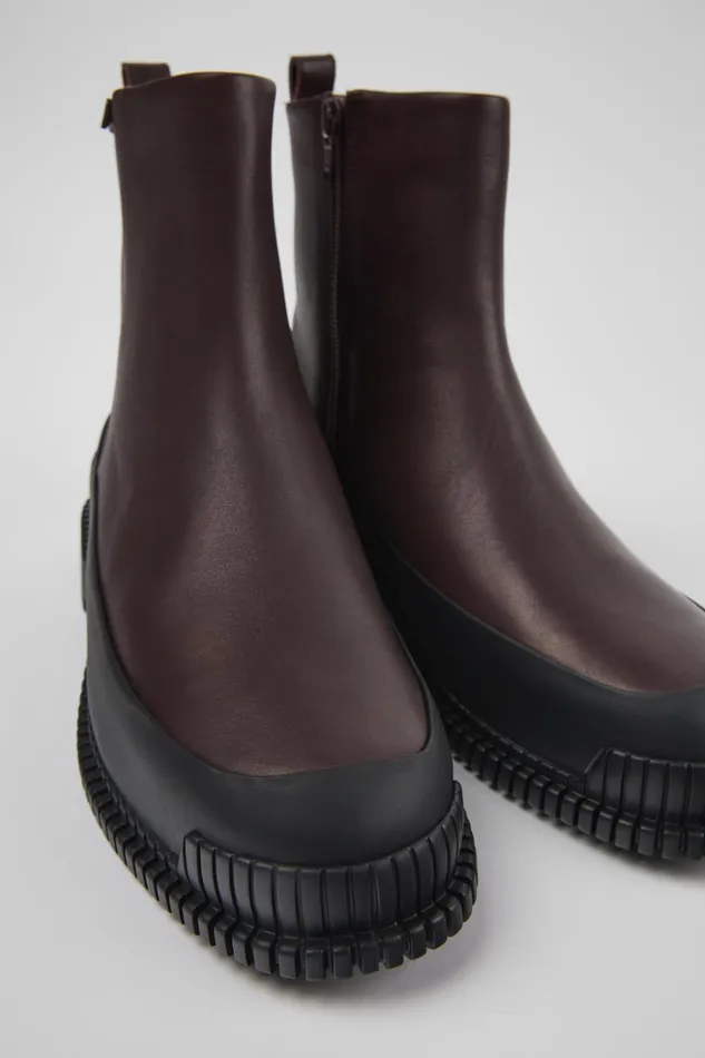 Women Pix Burgundy Leather Boots Camper Ankle Boots