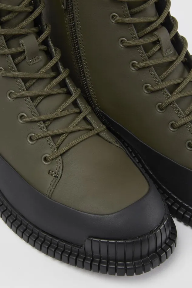 Women Pix Green And Black Leather Ankle Boots Camper Ankle Boots