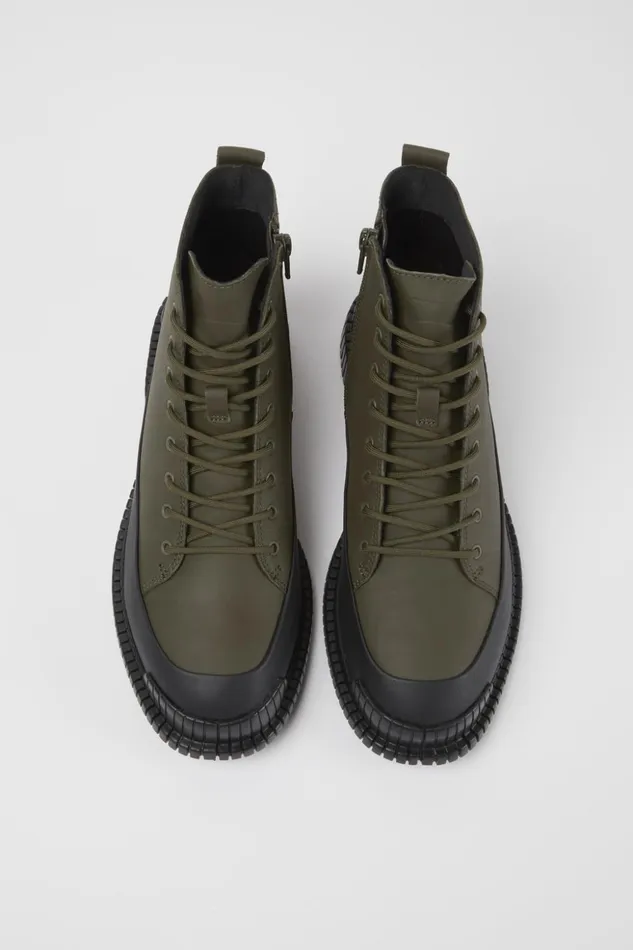 Women Pix Green And Black Leather Ankle Boots Camper Ankle Boots Women Pix Green And Black Leather Ankle Boots Camper Ankle Boots