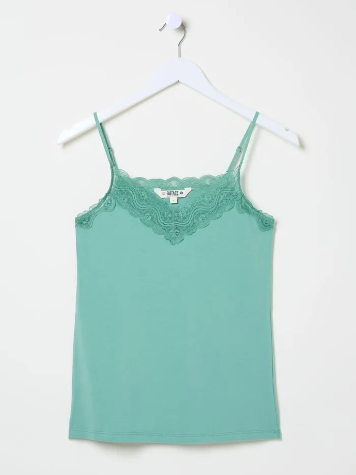 Women Pyjamas and Nightwear Fat Face Green VNeck Lace Vest