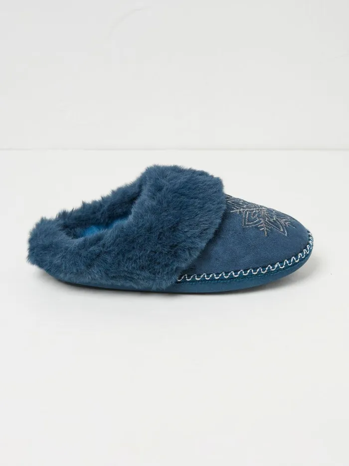 Women Pyjamas and Nightwear Fat Face Maia Dark Teal Blue Snowflake Mules