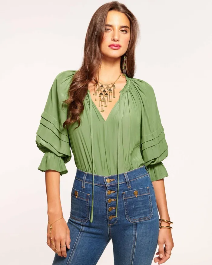 Women Randi Puff Sleeve Top Spruce Ramy Brook Tops