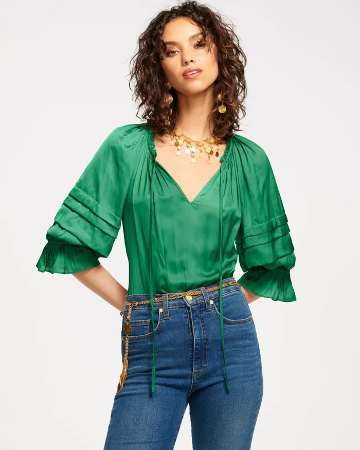 Women Randi Puff Sleeve Top Spruce Ramy Brook Tops Women Randi Puff Sleeve Top Spruce Ramy Brook Tops