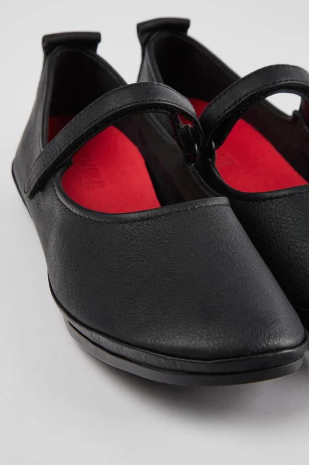 Women Right Black Leather Shoes Camper Ballerinas