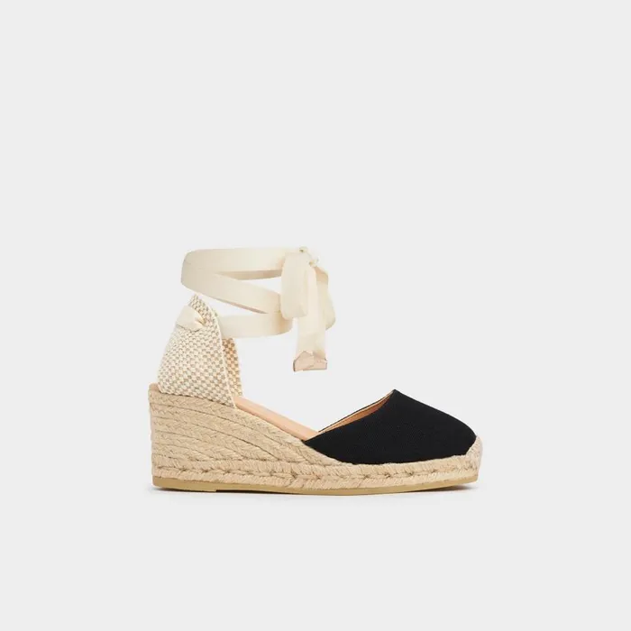 Women Sandals LKBennett Maureene Black Canvas Espadrille Wedges Black
